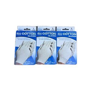 (3) Cara 100% Dermatological Cotton Gloves Fits Either Hands L Sizes One Pair X3